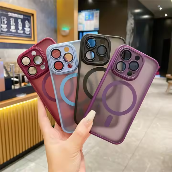 Translucent Frosted Acrylic Mag Full Camera Protection Shockproof Safe Magnetic Mobile Phone Case for iPhone 15 14 13 Pro Max