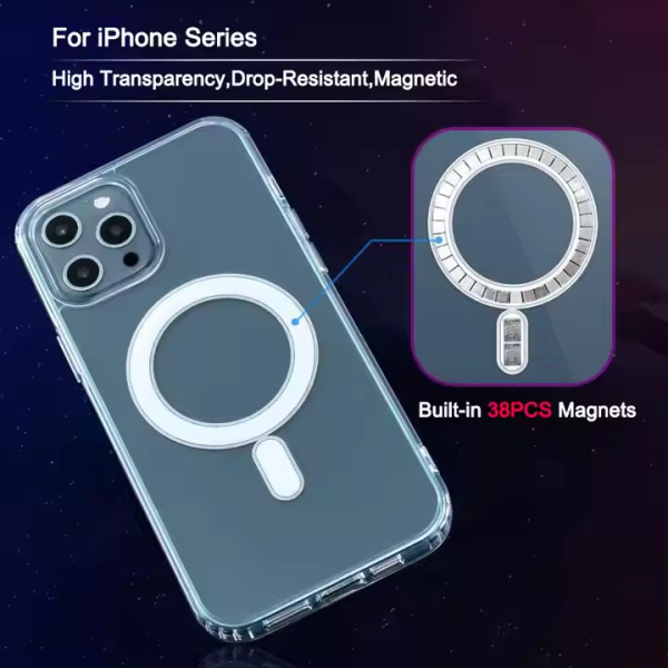 Shockproof Clear Charger Mag Mobile Phone Cases Transparent Safe Magnetic Phone Case for Iphone 15 14 13 Pro Max - Image 5