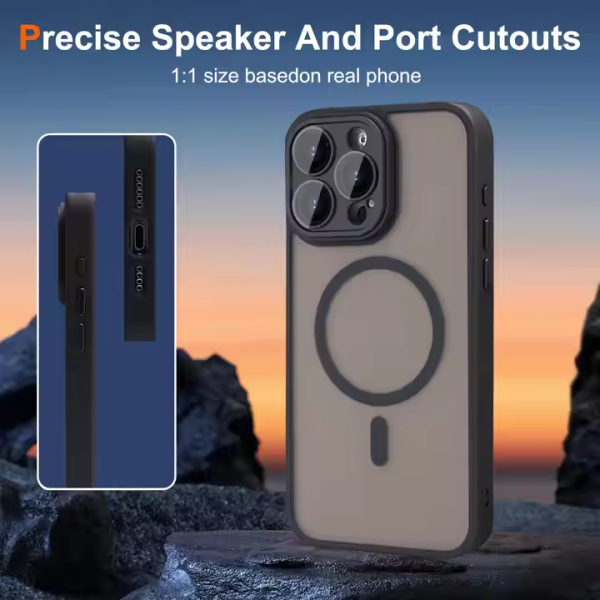 Translucent Frosted Acrylic Mag Full Camera Protection Shockproof Safe Magnetic Mobile Phone Case for iPhone 15 14 13 Pro Max - Image 4