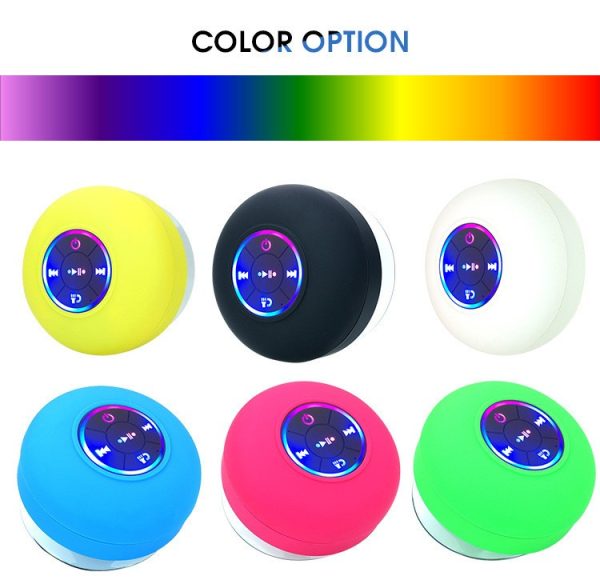 Waterproof Suction Cup BT 5.0 Speaker LED Colorful Light Shower BTS-07 Wireless Speaker