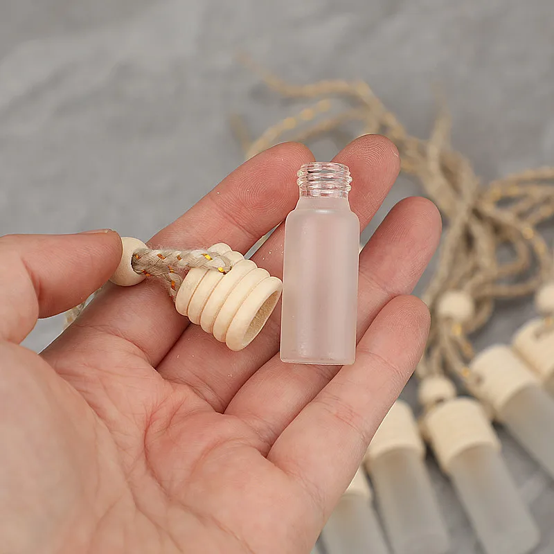 8ml Hanging Car Air Freshener Diffuser, Empty Refillable Glass with Wooden Caps & Hanging String for Essential Oil, Perfume