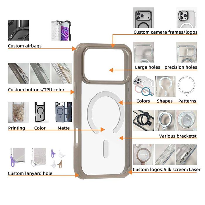Custom Phone case for iPhone 15 1617 Pro Transparent Magnetic Shockproof Phone Cover with Ring Holder - Image 3