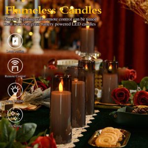 Grey candles set with 10-key remote control pillar shape luxury LED candle lights